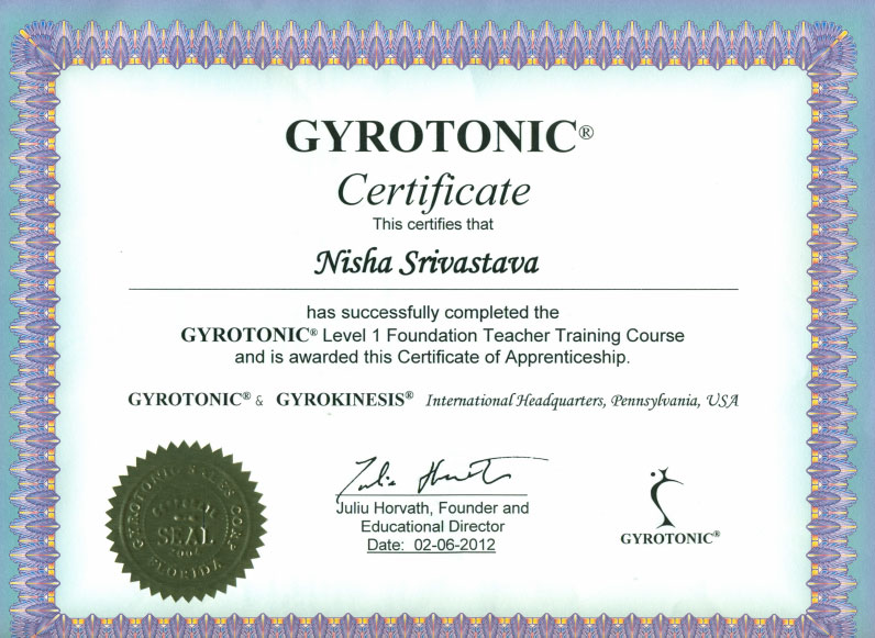 GYROTONIC Certificate
